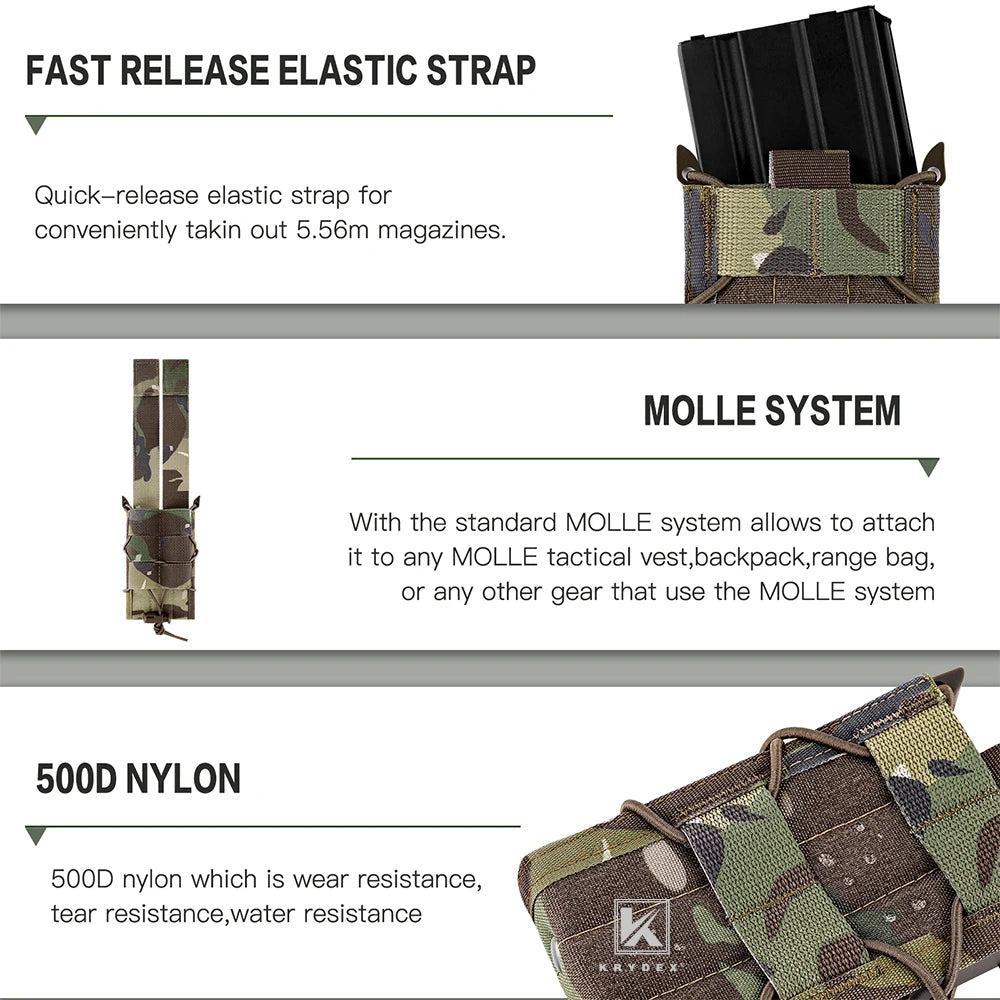 KRYDEX Tactical 5.56mm 9mm Mag Pouch M4 AR15 Rifle Pistol Single Magazine Pouch MOLLE Holder Hunting Airsoft Accessories