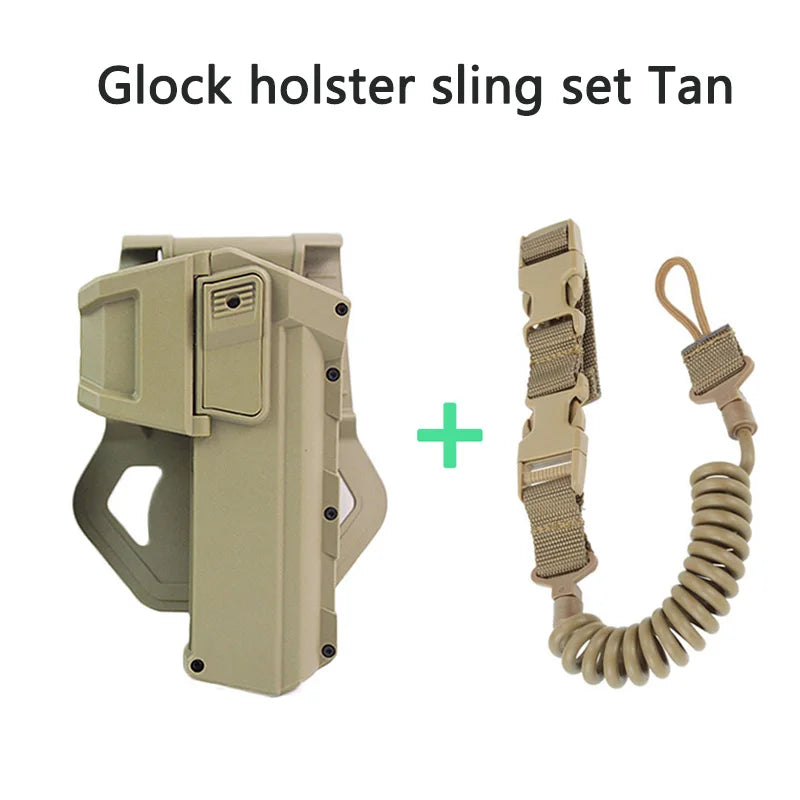 Movable Gun Holsters for Colt 1911 Glock 17 18 Airsoft Pistol Gun Holster Fit Flashlight or Laser Mounted Right Hand with Sling