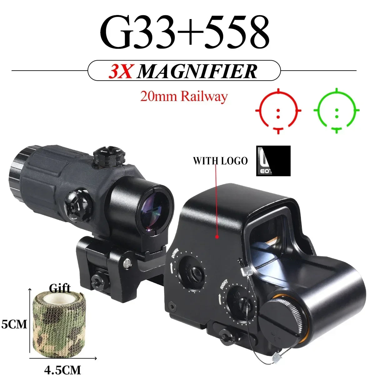 E*t*ch 558 551 G33 Red Dot Sight 3X Magnifier Holographic Flip Airsoft Optics Reflex Sights Scope Collimator Hunting Accessories