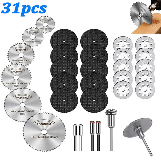 31pc Diamond Cutting Discs HSS Circular Saw Mini Drill Rotary Tool Multi-Size Blades for Cutting Metal, Wood, Stone, PVC