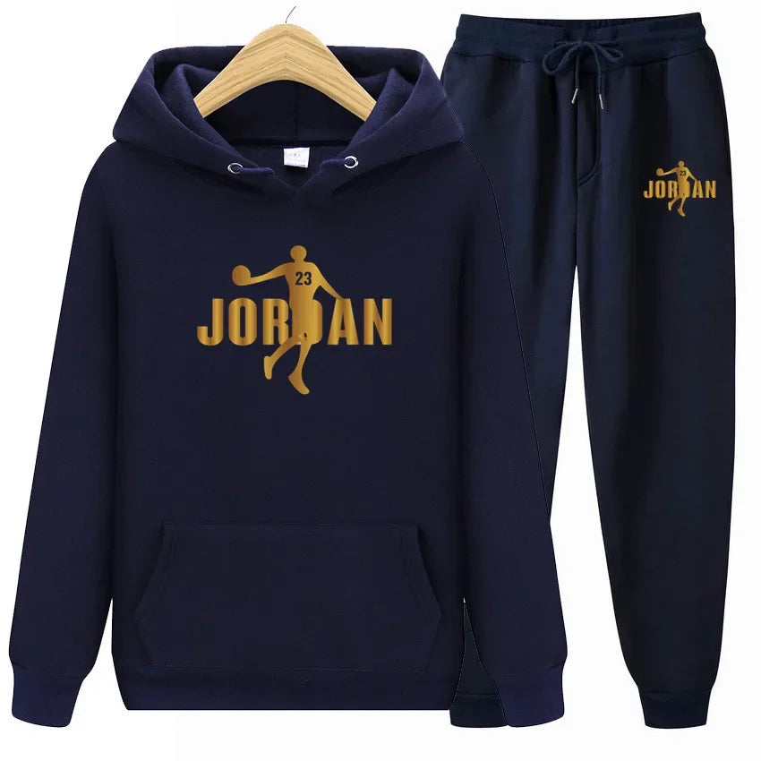 Men's sweatshirt set, autumn and winter sports hooded, suitable for both men and women, casual outdoor wool sportswear 2-piece s