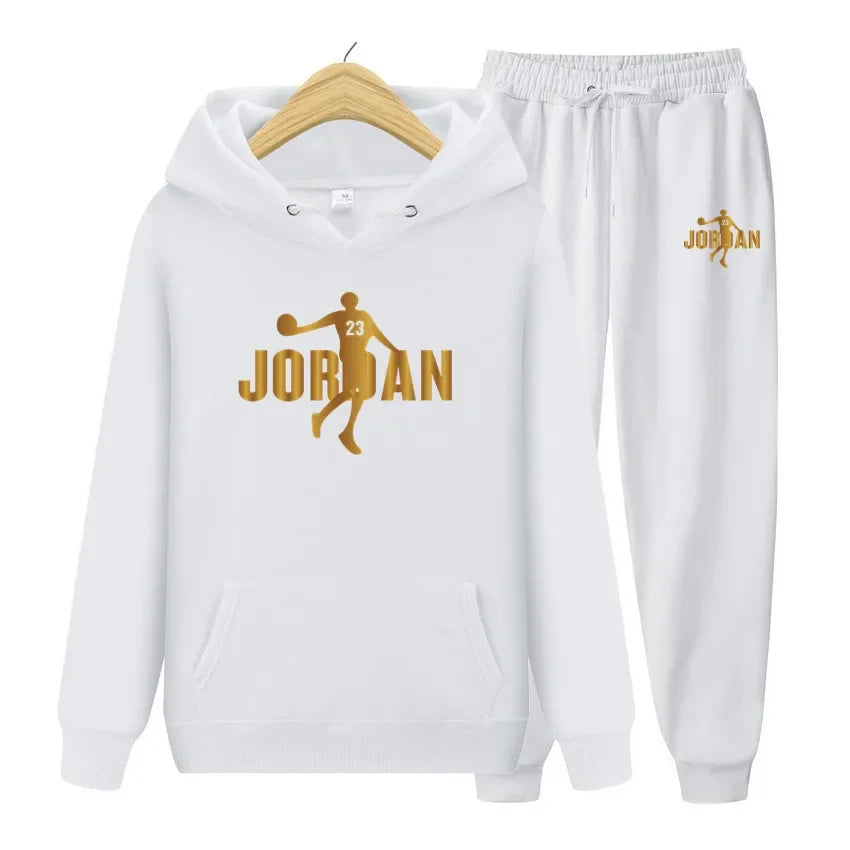Men's sweatshirt set, autumn and winter sports hooded, suitable for both men and women, casual outdoor wool sportswear 2-piece s