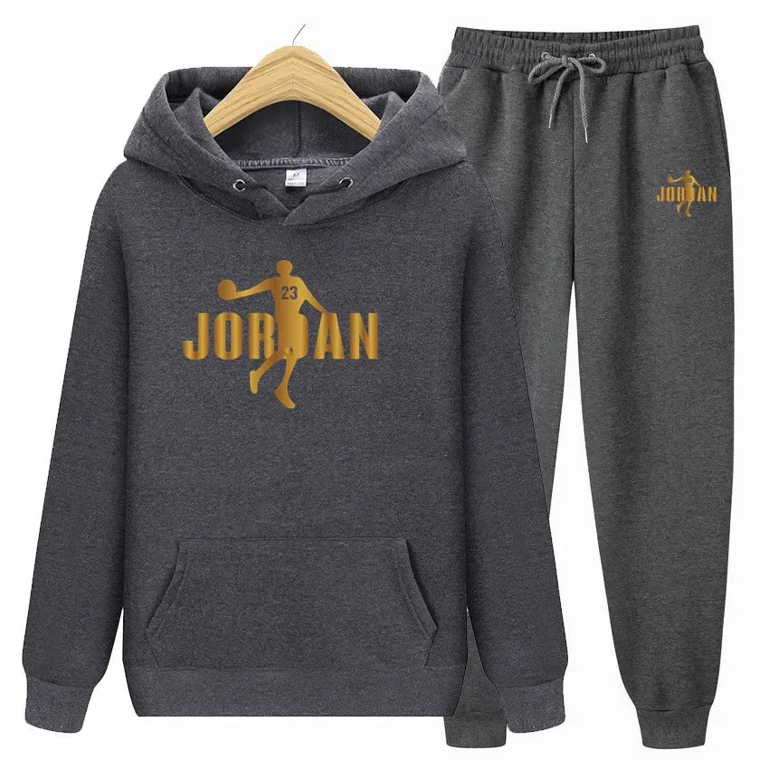 Men's sweatshirt set, autumn and winter sports hooded, suitable for both men and women, casual outdoor wool sportswear 2-piece s