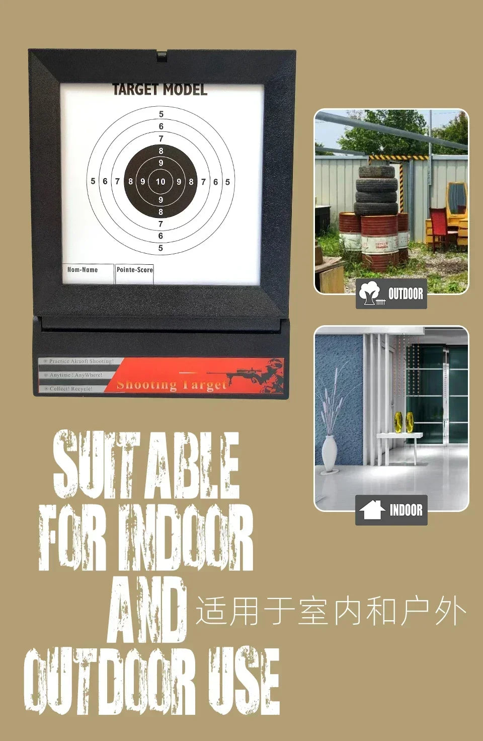 H0TOutdoor Airsoft Target with Trap Net Catcher, Stand and Paper Target, for Airsoft Gun Training Shooting BB Pellets Indoor