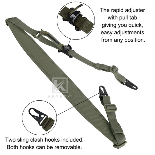KRYDEX Tactical 2 Point Rifle Sling Hunting Gun Slingster Shoulder Strap Quick Pull Ranger Green Airsoft Hunting Accessories