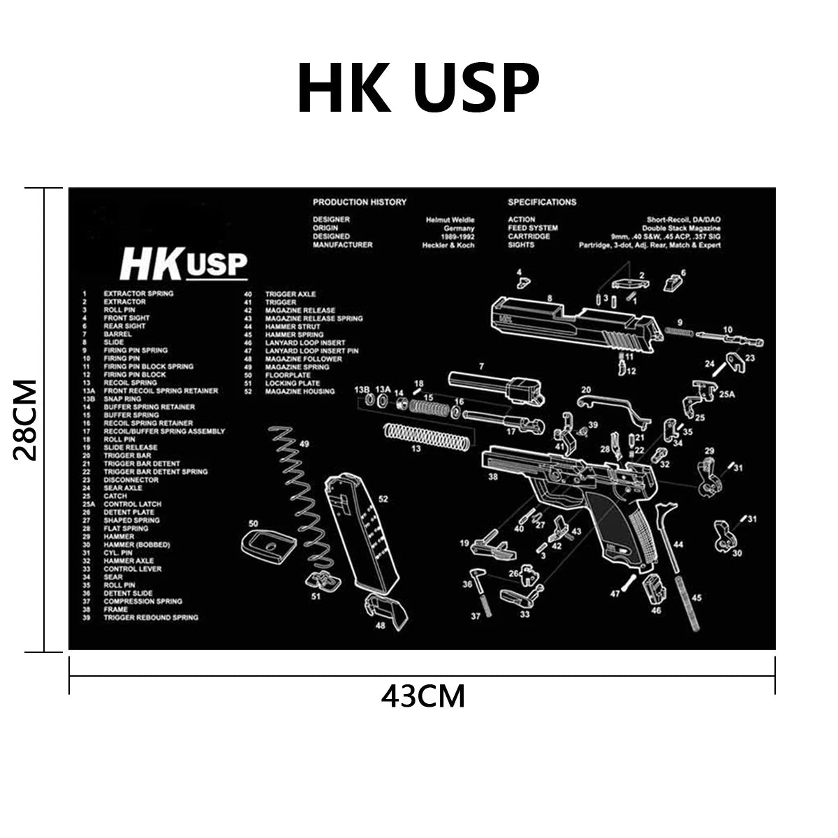 Gun Cleaning Rubber Mat Mouse Pad Parts Diagram For AR15 AK47 Remington 870 K98K MP5 G17 CZ-75 1911 Bere 92 PX4 Walther PPQ