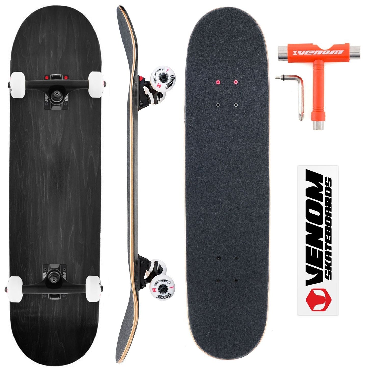 Venom Core Complete Built Skateboard - Black/Black - 8.0
