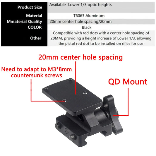 Tacticial RM 20mm Picatinny Rail Raise Mount RM HD Red Dot Quick Release Lower 1.3 inch Base Hunting Airsoft Accessories