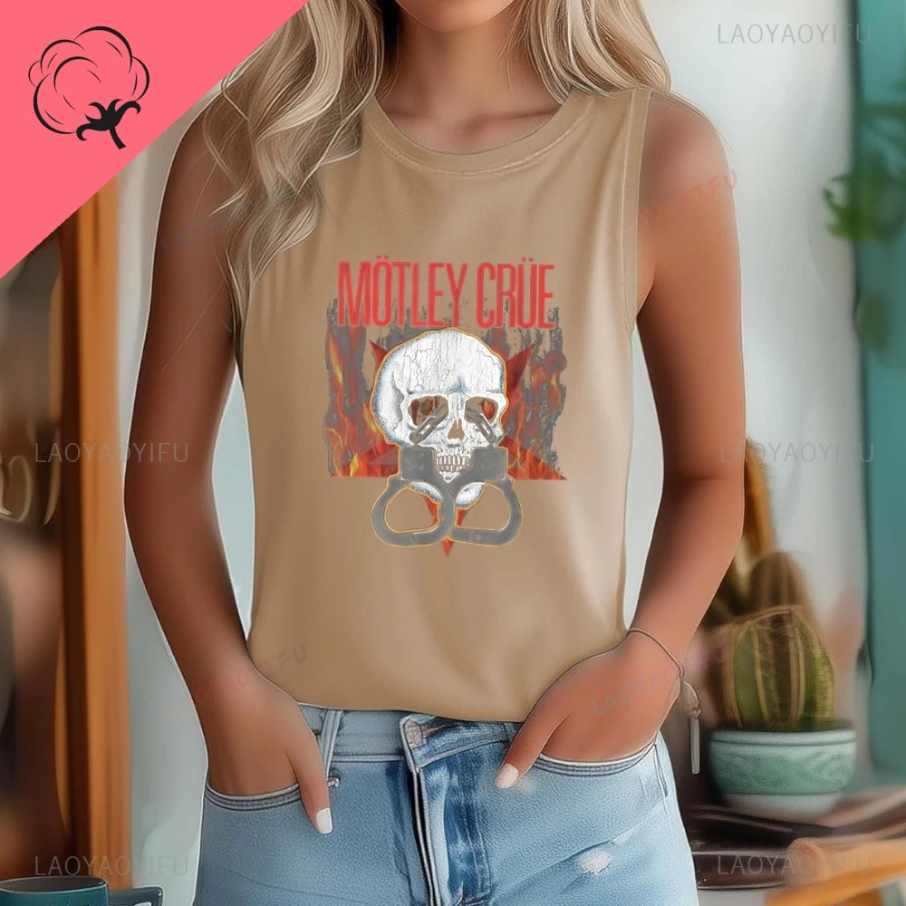 The Band Mtley Cre's Trendy Y2k Harajuku Short-sleeved Shirt for Both Men and Women, Patterned Pure Cotton Vest T-shirt