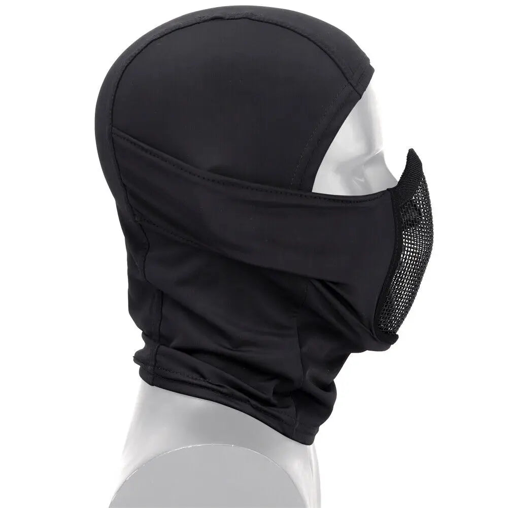 Tactical Balaclava Mesh Mask Airsoft Paintball Full Face Protection Ninja Style Hood Steel Metal Mask Foldable Design