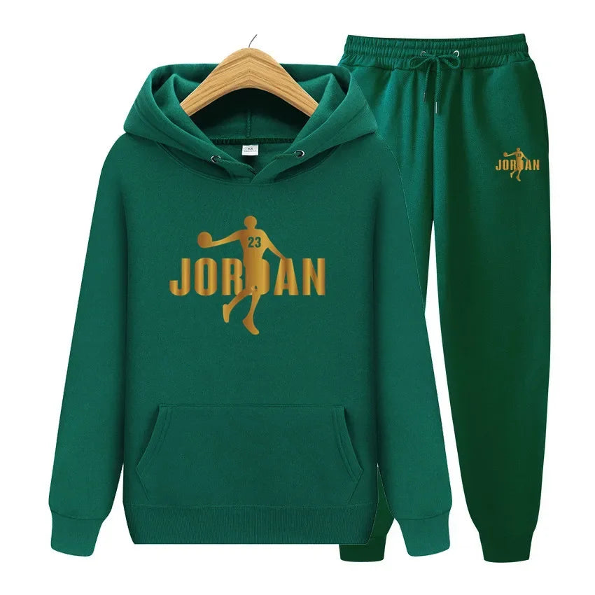 Men's sweatshirt set, autumn and winter sports hooded, suitable for both men and women, casual outdoor wool sportswear 2-piece s