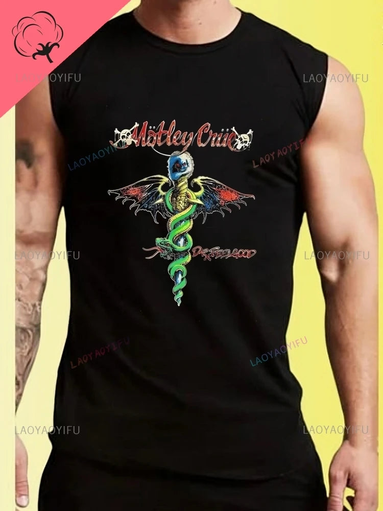 The Band Mtley Cre's Trendy Y2k Harajuku Short-sleeved Shirt for Both Men and Women, Patterned Pure Cotton Vest T-shirt