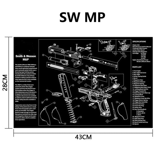 Gun Cleaning Rubber Mat Mouse Pad Parts Diagram For AR15 AK47 Remington 870 K98K MP5 G17 CZ-75 1911 Bere 92 PX4 Walther PPQ