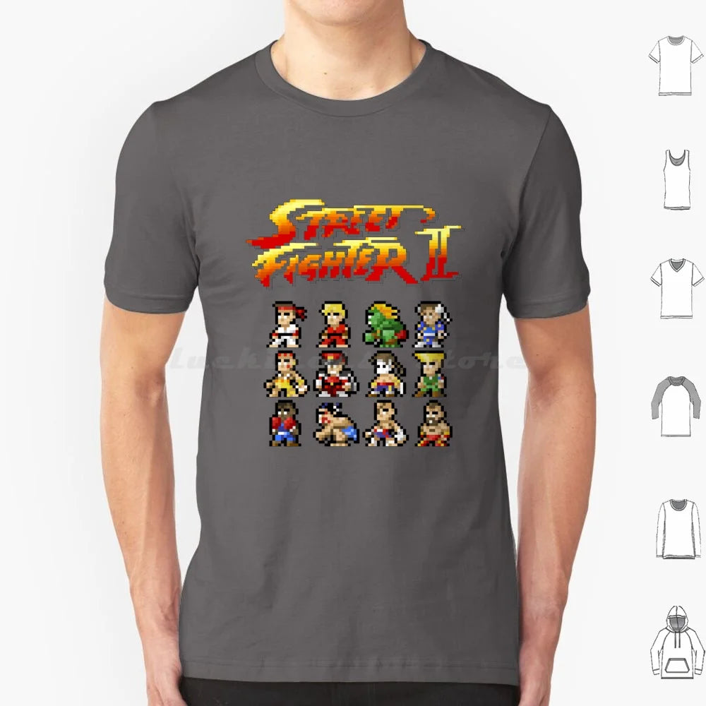 2 Characters Pixel Art T Shirt 6xl Cotton Cool Tee 2 Ii Blanka Ryu Ken Chun Li Sagat Balrog Dalshim Bison Vega Guile Zangief
