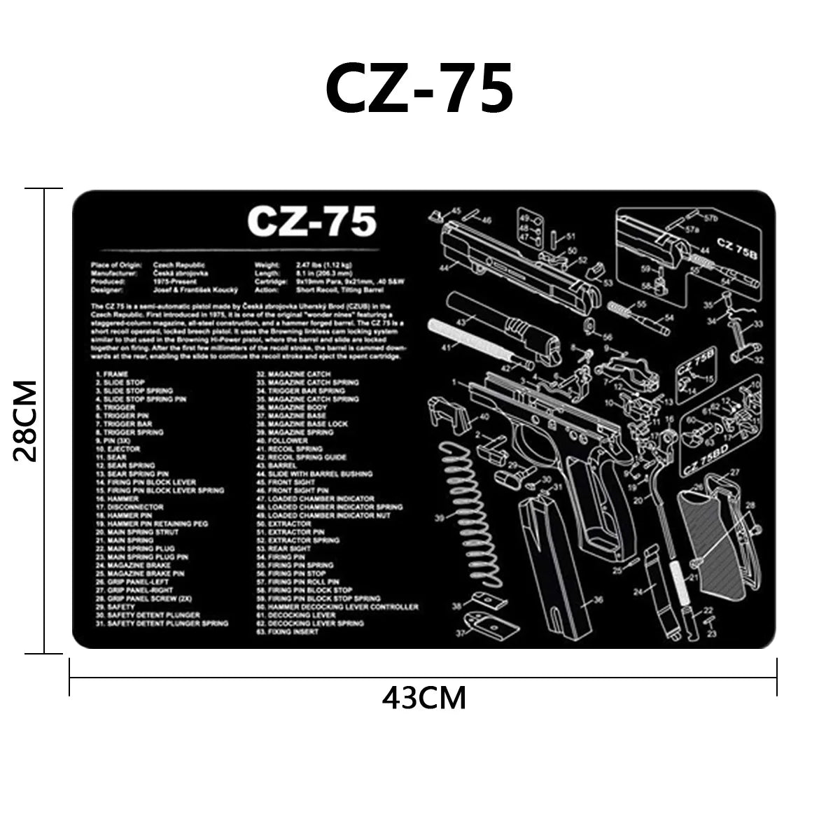 Gun Cleaning Rubber Mat Mouse Pad Parts Diagram For AR15 AK47 Remington 870 K98K MP5 G17 CZ-75 1911 Bere 92 PX4 Walther PPQ
