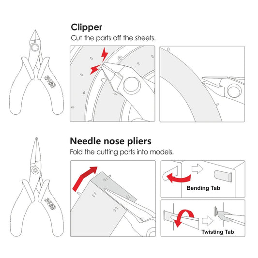 Piececool | 2Pcs Mini Flat Nose Plier & Nipper DIY Tool