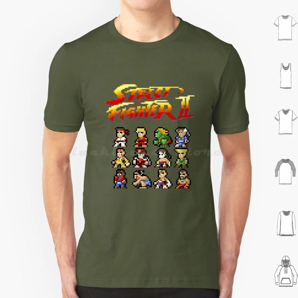 2 Characters Pixel Art T Shirt 6xl Cotton Cool Tee 2 Ii Blanka Ryu Ken Chun Li Sagat Balrog Dalshim Bison Vega Guile Zangief