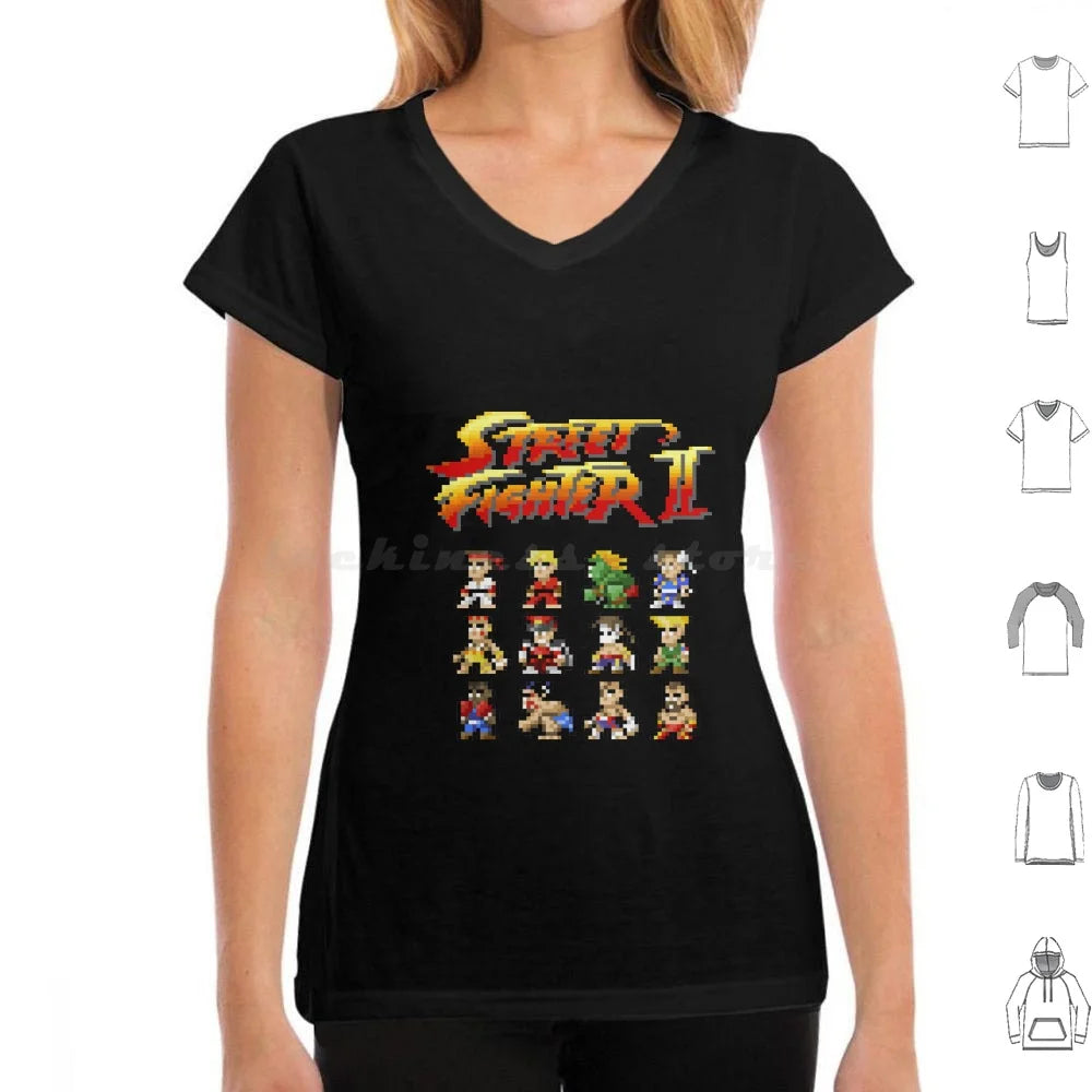 2 Characters Pixel Art T Shirt 6xl Cotton Cool Tee 2 Ii Blanka Ryu Ken Chun Li Sagat Balrog Dalshim Bison Vega Guile Zangief