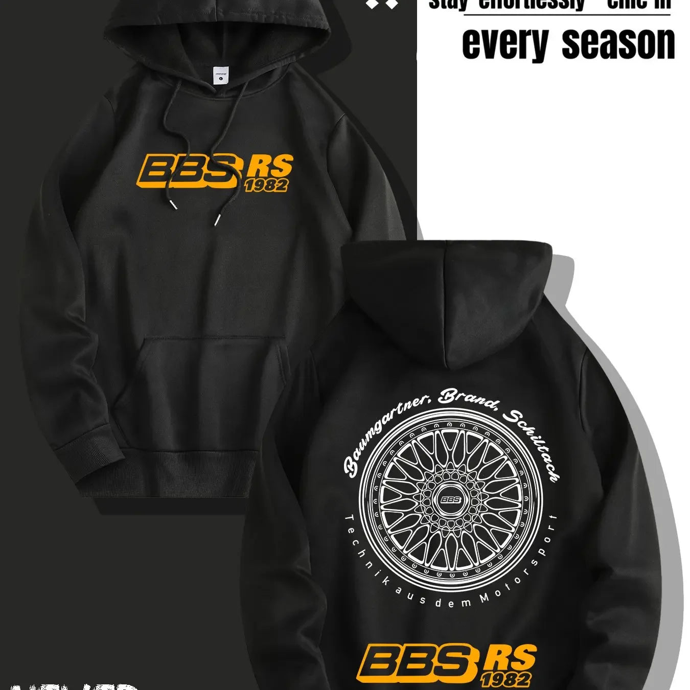 Men's Casual Hooded Sweatshirt Printed with BBS Wheel Logo Autumn and Winter Fashion Pullover Sweater Hoodie
