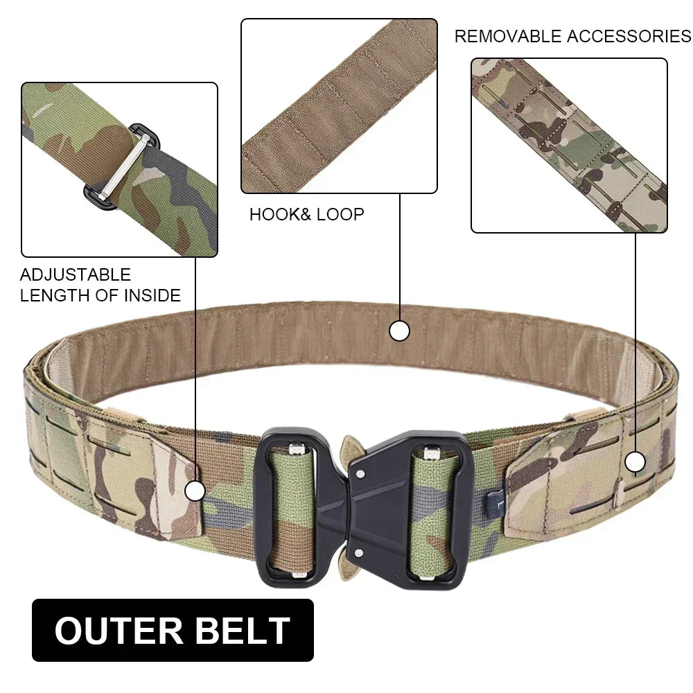 Tactical Quick Release Metal Buckle Belt for Men Laser MOLLE Multi-camo Belts Hunting Clothing Accessories 2 Inch Airsoft Gear