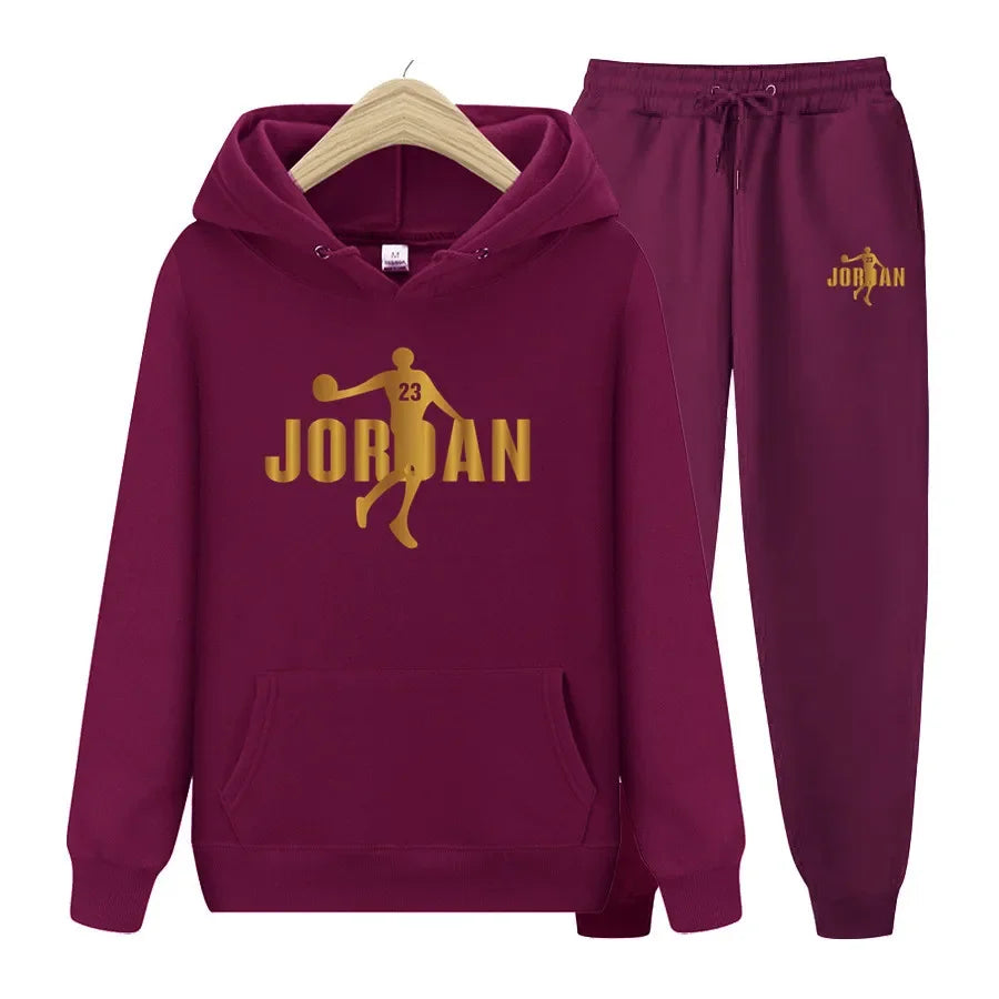 Men's sweatshirt set, autumn and winter sports hooded, suitable for both men and women, casual outdoor wool sportswear 2-piece s