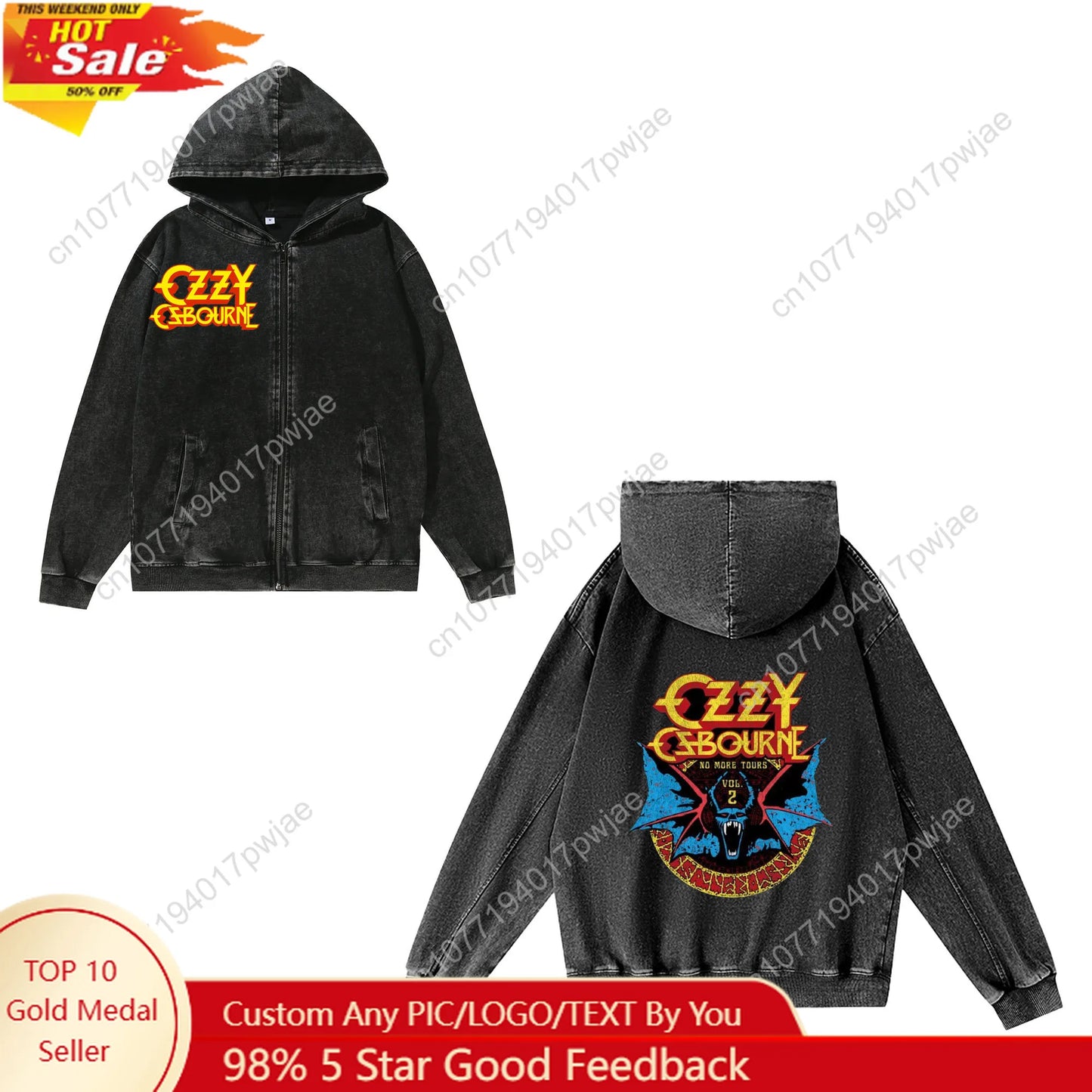 Ozzy Osbourne Rock Band Zipper Sweatshirt Man Woman Vintage Hoodies Sweat Shirt With Pocket Full Zip Customized Jacket Tops