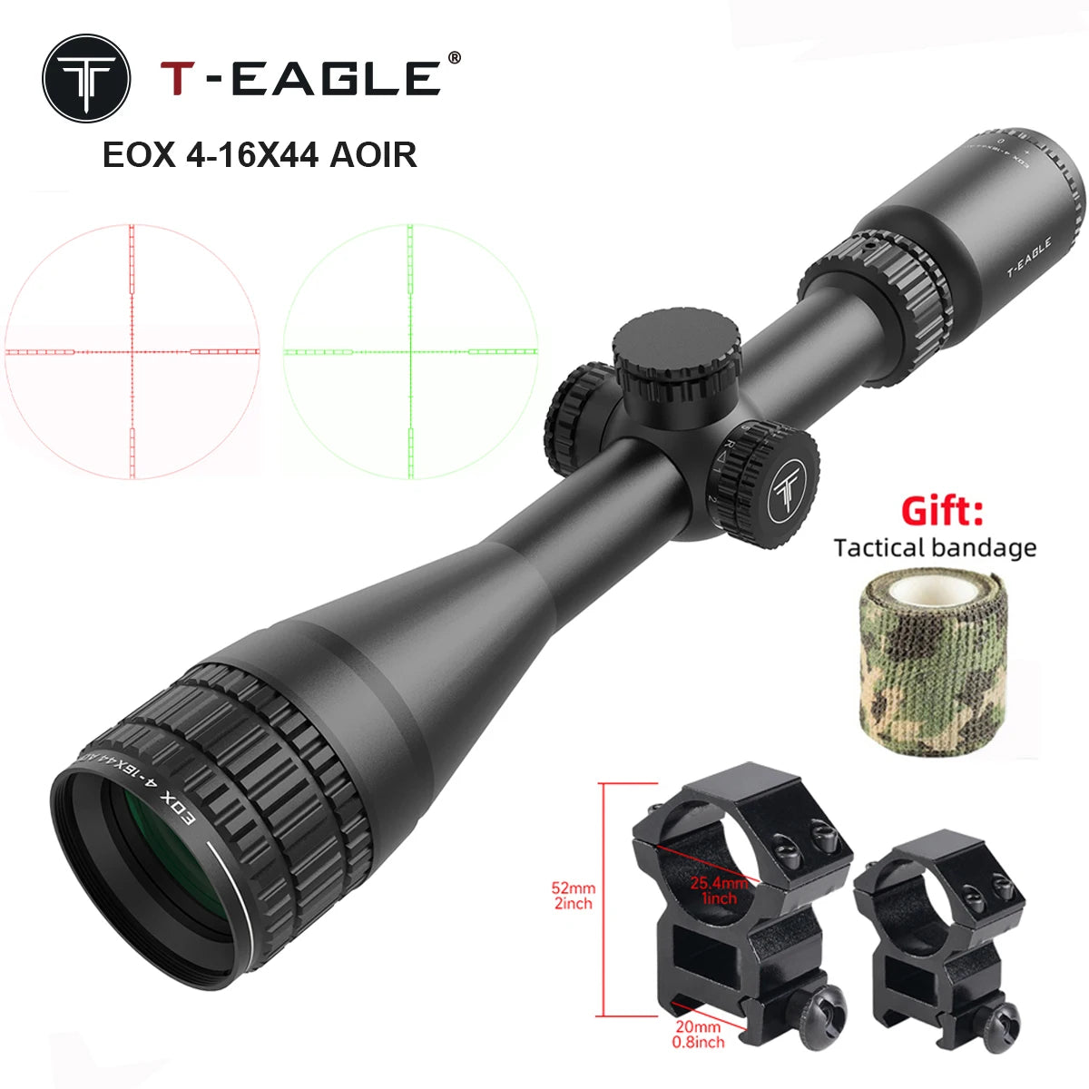 4-16x44 AOIR Tactical Scope Red/Green Crosshair Reticle Optics Rifle Scope Sniper Hunting Shooting Airsoft Accessory