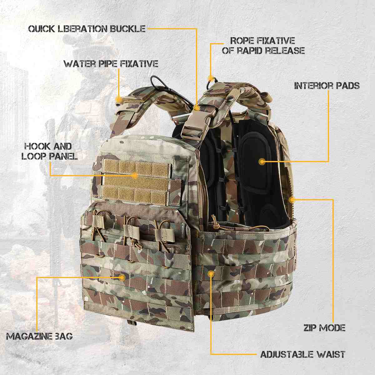 Votagoo Combat Tactical Vest CPC Military Plate Carrier Vest-2