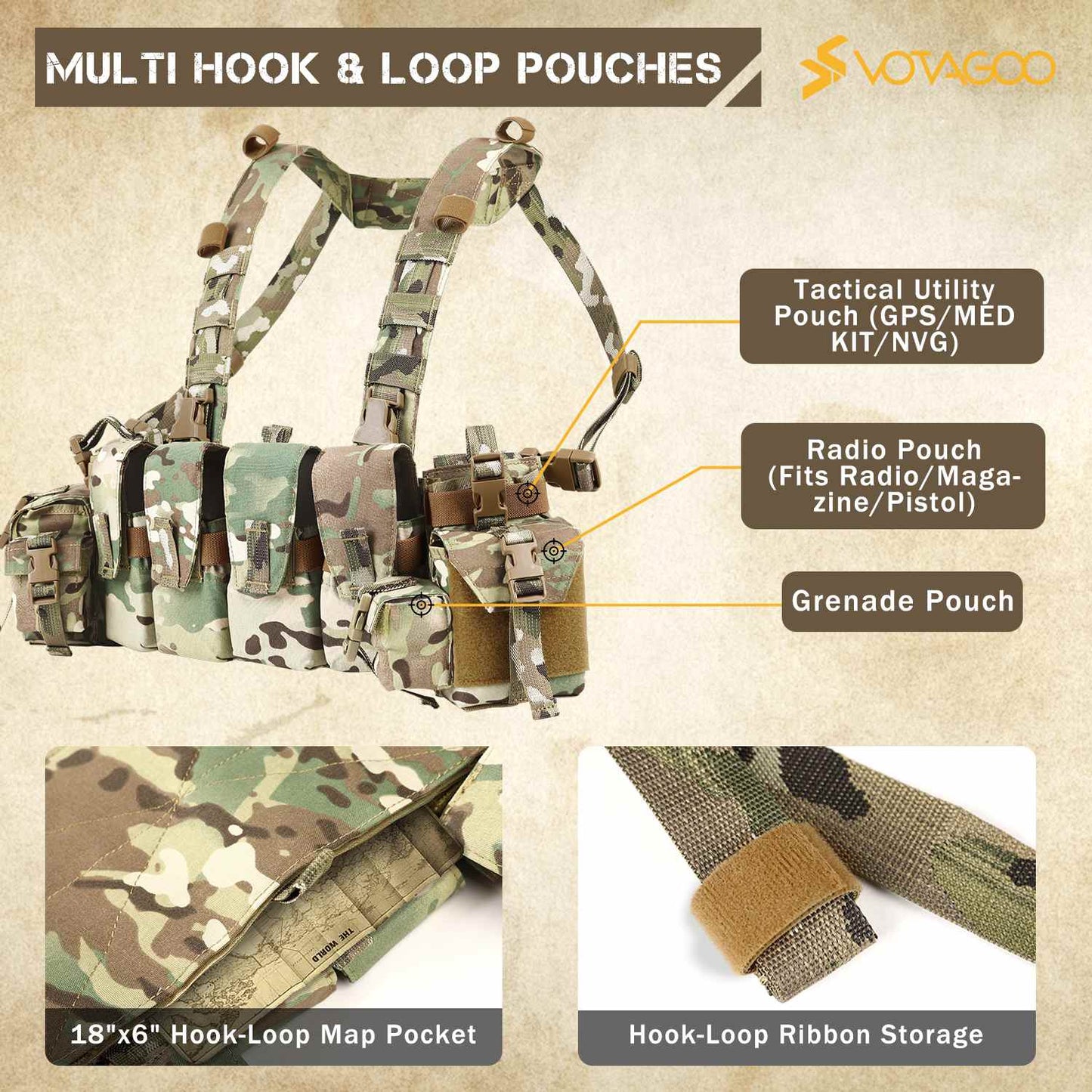 Votagoo Tactical Chest Rig with 5.56/7.62 Magazine Pouches & Detachable MOLLE System-4