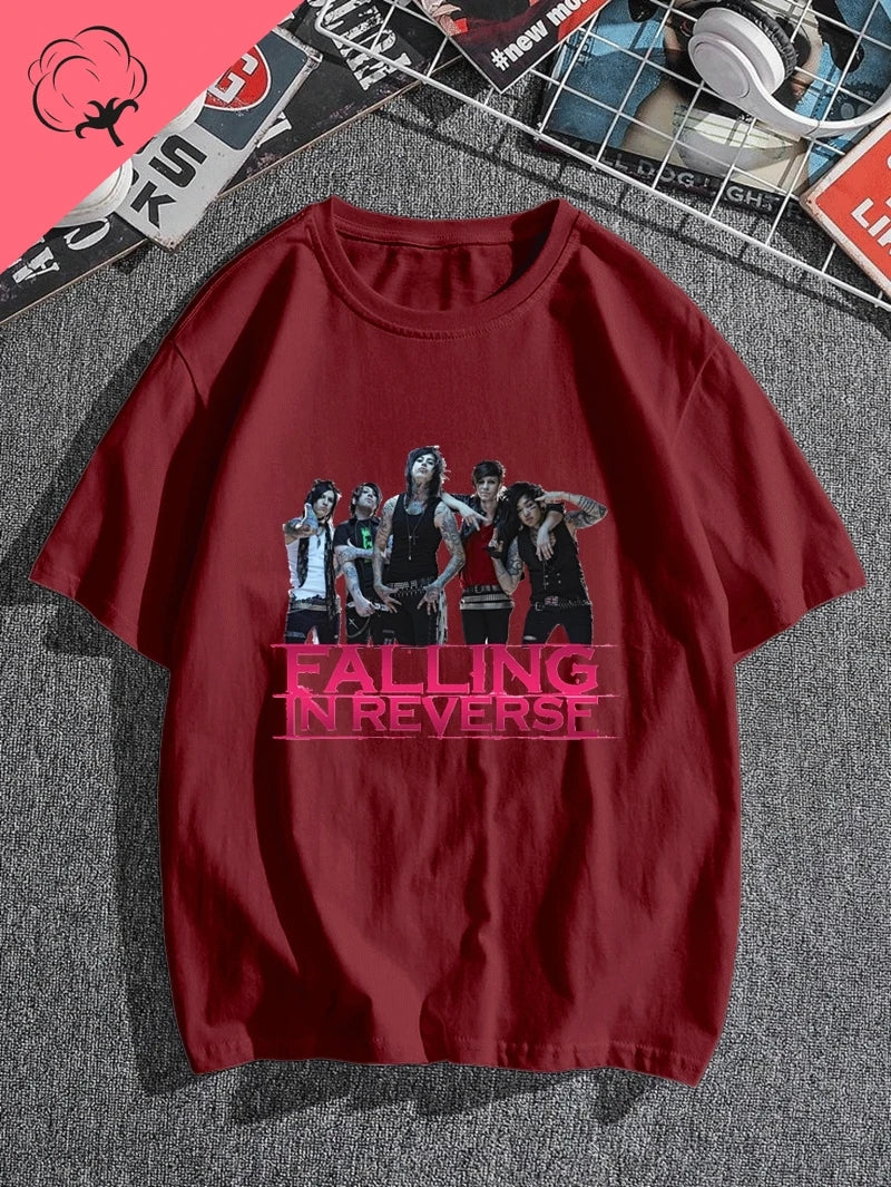 Falling in Reverse Is A Famous Post-hardcore Band Printed T-shirt From The United States,A Classic Punk Rock Style Cotton Tshirt