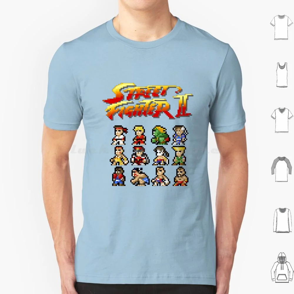 2 Characters Pixel Art T Shirt 6xl Cotton Cool Tee 2 Ii Blanka Ryu Ken Chun Li Sagat Balrog Dalshim Bison Vega Guile Zangief