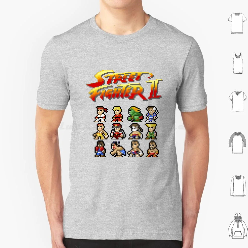 2 Characters Pixel Art T Shirt 6xl Cotton Cool Tee 2 Ii Blanka Ryu Ken Chun Li Sagat Balrog Dalshim Bison Vega Guile Zangief