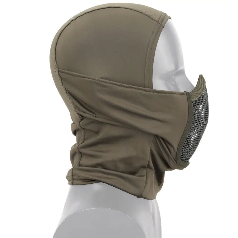 Tactical Balaclava Mesh Mask Airsoft Paintball Full Face Protection Ninja Style Hood Steel Metal Mask Foldable Design