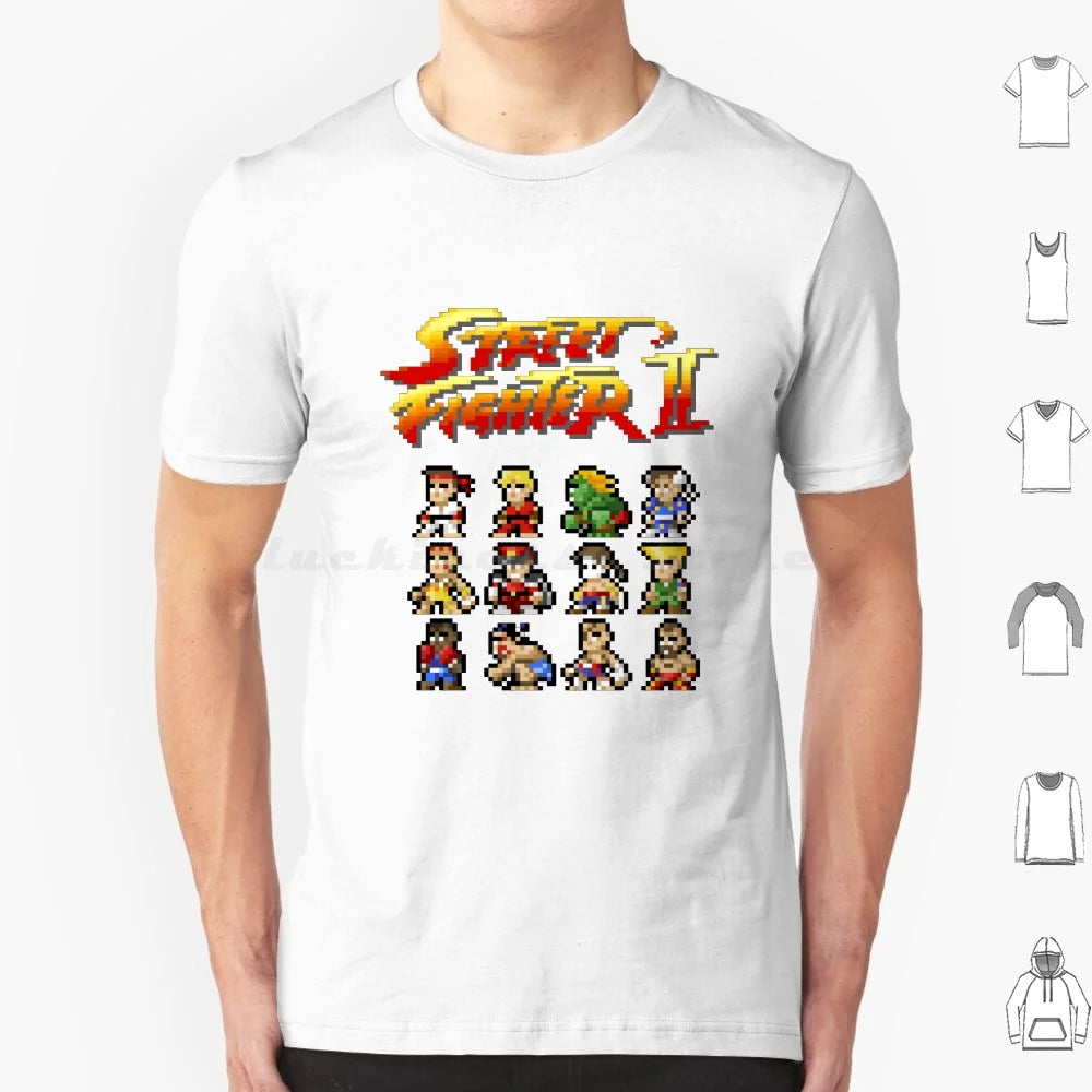2 Characters Pixel Art T Shirt 6xl Cotton Cool Tee 2 Ii Blanka Ryu Ken Chun Li Sagat Balrog Dalshim Bison Vega Guile Zangief