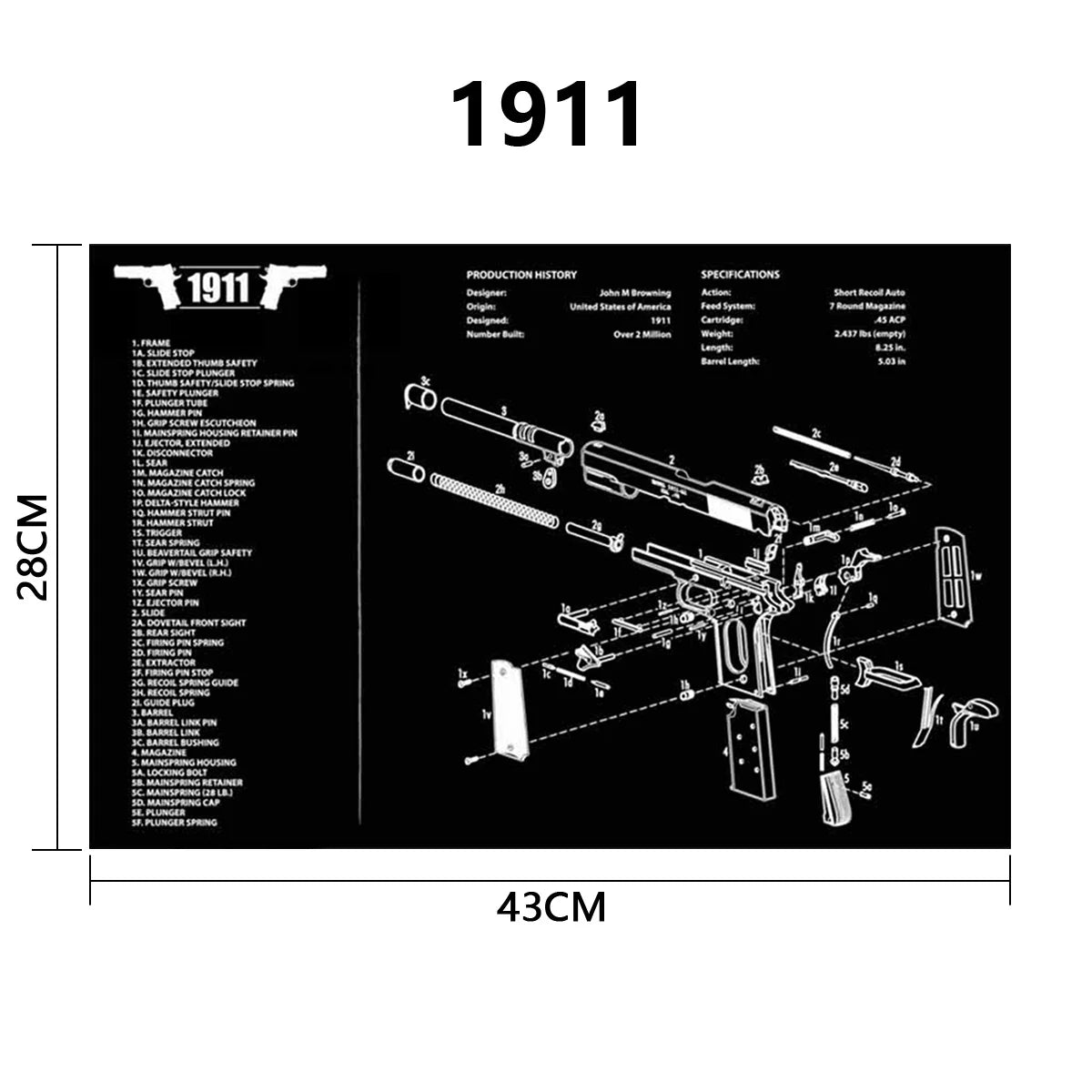 Gun Cleaning Rubber Mat Mouse Pad Parts Diagram For AR15 AK47 Remington 870 K98K MP5 G17 CZ-75 1911 Bere 92 PX4 Walther PPQ
