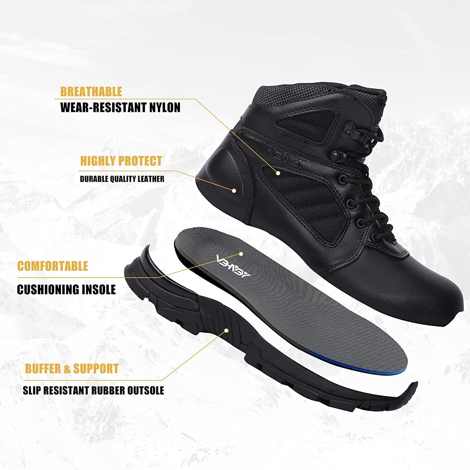Lightweight Water Repellent Leather Combat Boots for Men-3
