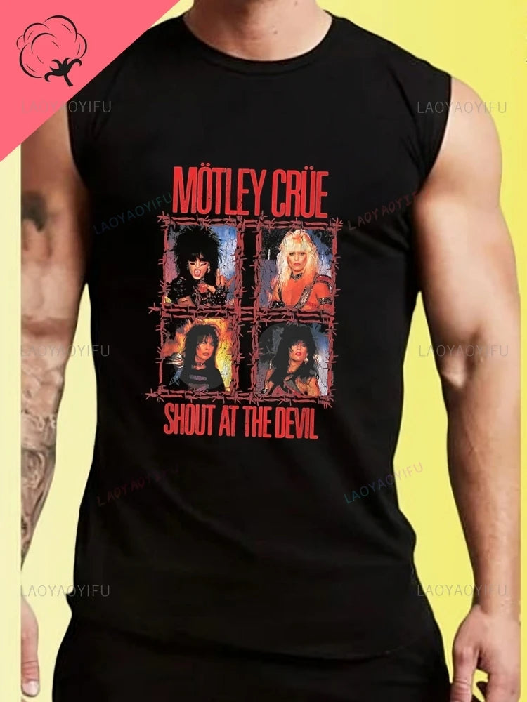 The Band Mtley Cre's Trendy Y2k Harajuku Short-sleeved Shirt for Both Men and Women, Patterned Pure Cotton Vest T-shirt