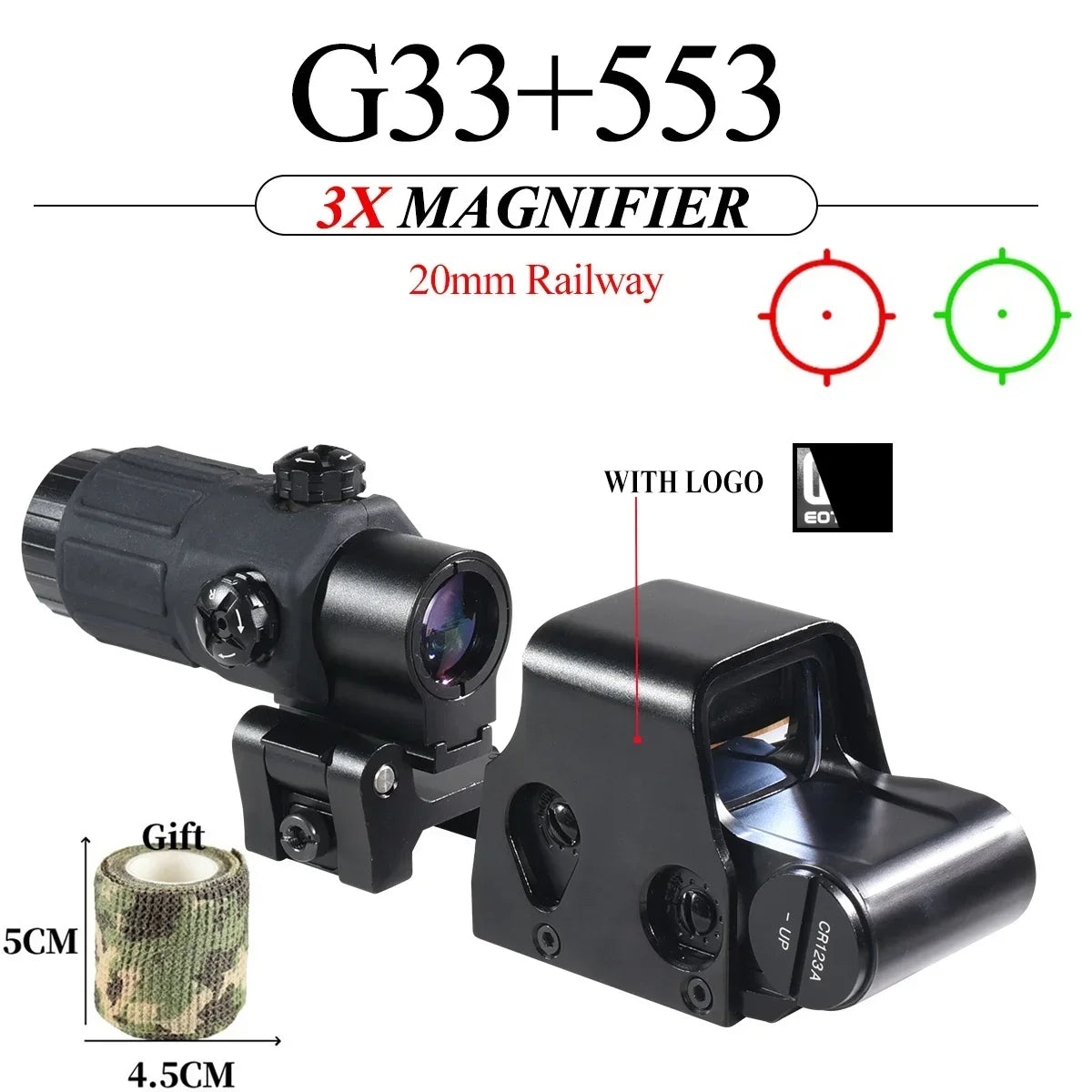 E*t*ch 558 551 G33 Red Dot Sight 3X Magnifier Holographic Flip Airsoft Optics Reflex Sights Scope Collimator Hunting Accessories