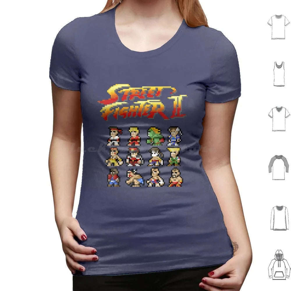 2 Characters Pixel Art T Shirt 6xl Cotton Cool Tee 2 Ii Blanka Ryu Ken Chun Li Sagat Balrog Dalshim Bison Vega Guile Zangief