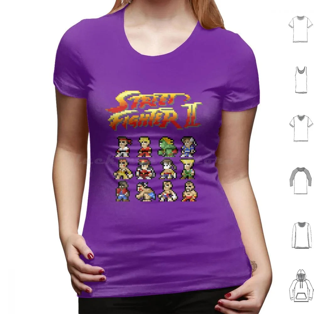 2 Characters Pixel Art T Shirt 6xl Cotton Cool Tee 2 Ii Blanka Ryu Ken Chun Li Sagat Balrog Dalshim Bison Vega Guile Zangief