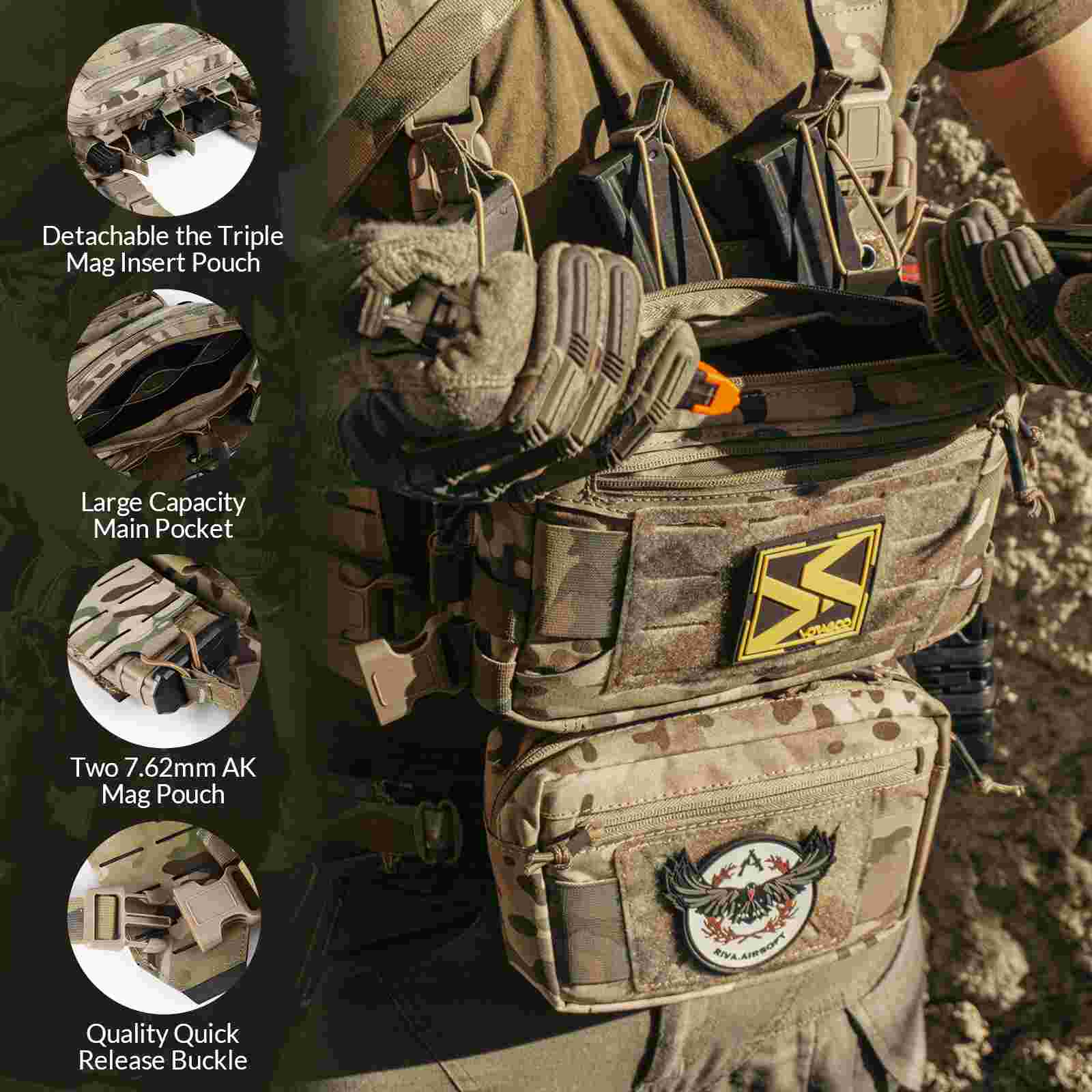 Votagoo Tactical Chest Rig,Molle Modular Micro Fight Chest Rigs Adjustable&Detachable with 5.56/7.62 Magazine Pouch-4