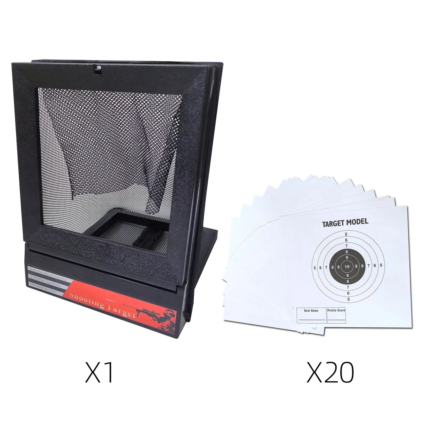 H0TOutdoor Airsoft Target with Trap Net Catcher, Stand and Paper Target, for Airsoft Gun Training Shooting BB Pellets Indoor