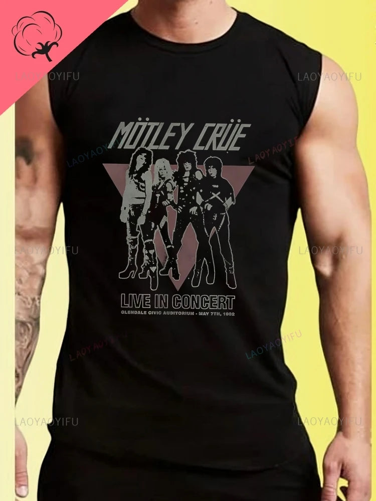 The Band Mtley Cre's Trendy Y2k Harajuku Short-sleeved Shirt for Both Men and Women, Patterned Pure Cotton Vest T-shirt