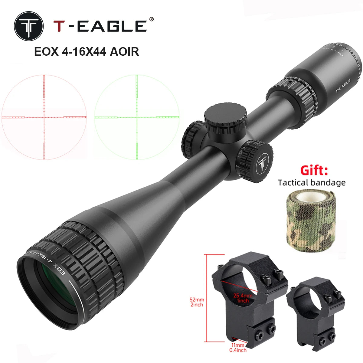 4-16x44 AOIR Tactical Scope Red/Green Crosshair Reticle Optics Rifle Scope Sniper Hunting Shooting Airsoft Accessory