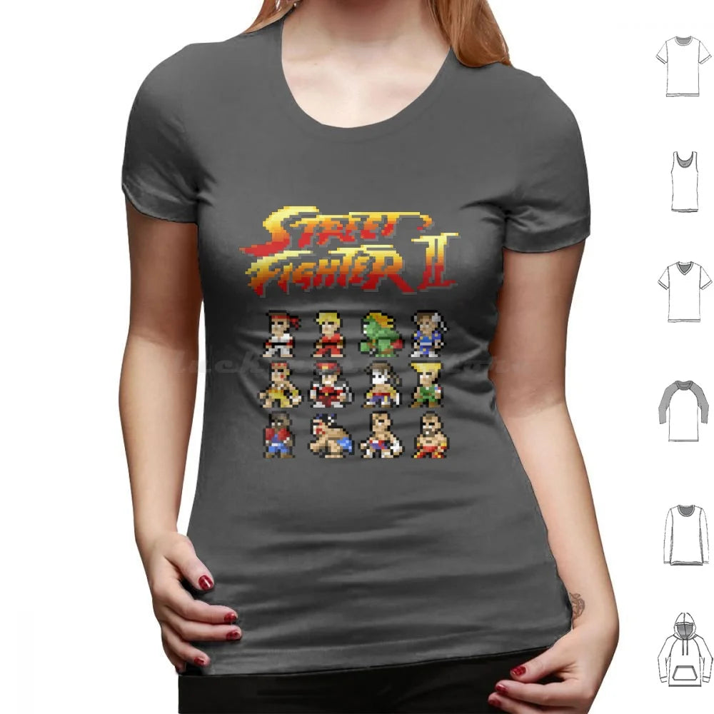 2 Characters Pixel Art T Shirt 6xl Cotton Cool Tee 2 Ii Blanka Ryu Ken Chun Li Sagat Balrog Dalshim Bison Vega Guile Zangief