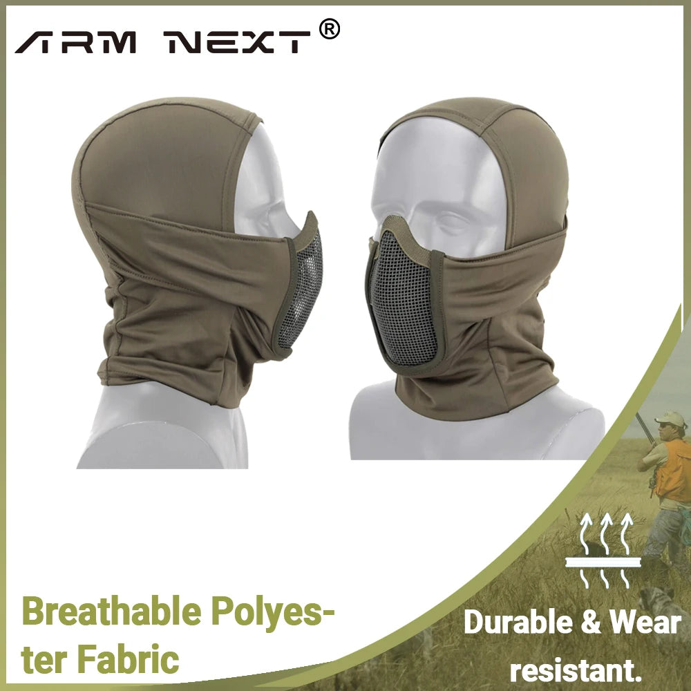 Tactical Balaclava Mesh Mask Airsoft Paintball Full Face Protection Ninja Style Hood Steel Metal Mask Foldable Design