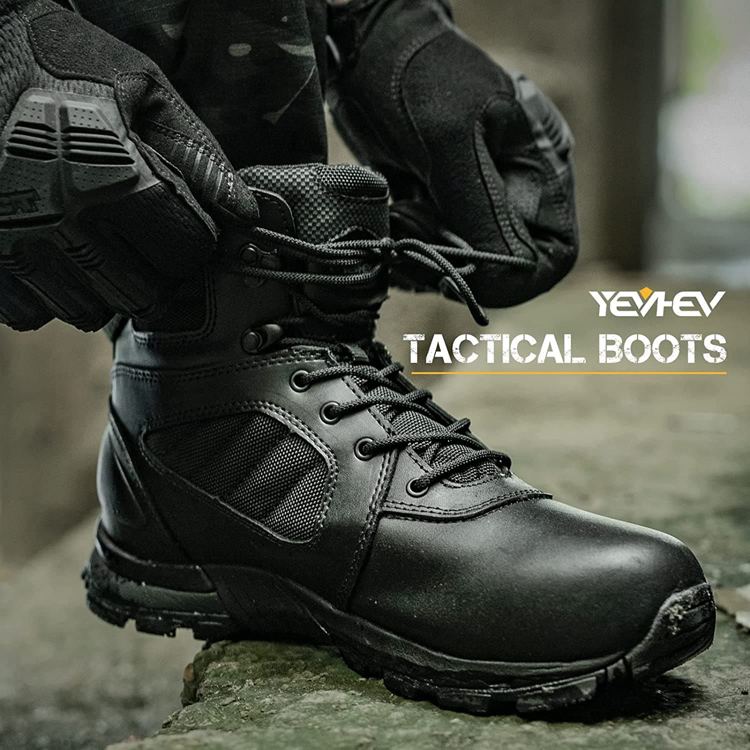 Lightweight Water Repellent Leather Combat Boots for Men-1