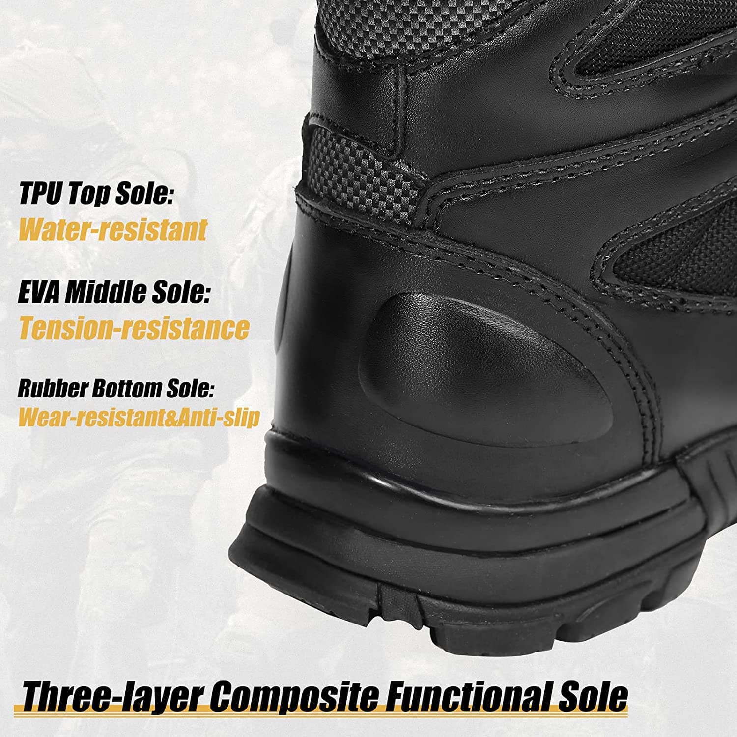 Lightweight Water Repellent Leather Combat Boots for Men-2