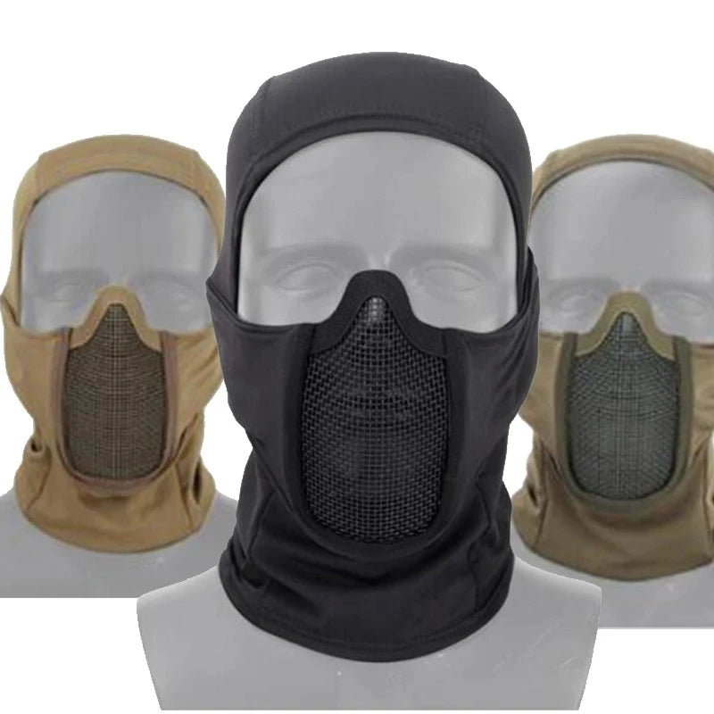 Tactical Balaclava Mesh Mask Airsoft Paintball Full Face Protection Ninja Style Hood Steel Metal Mask Foldable Design