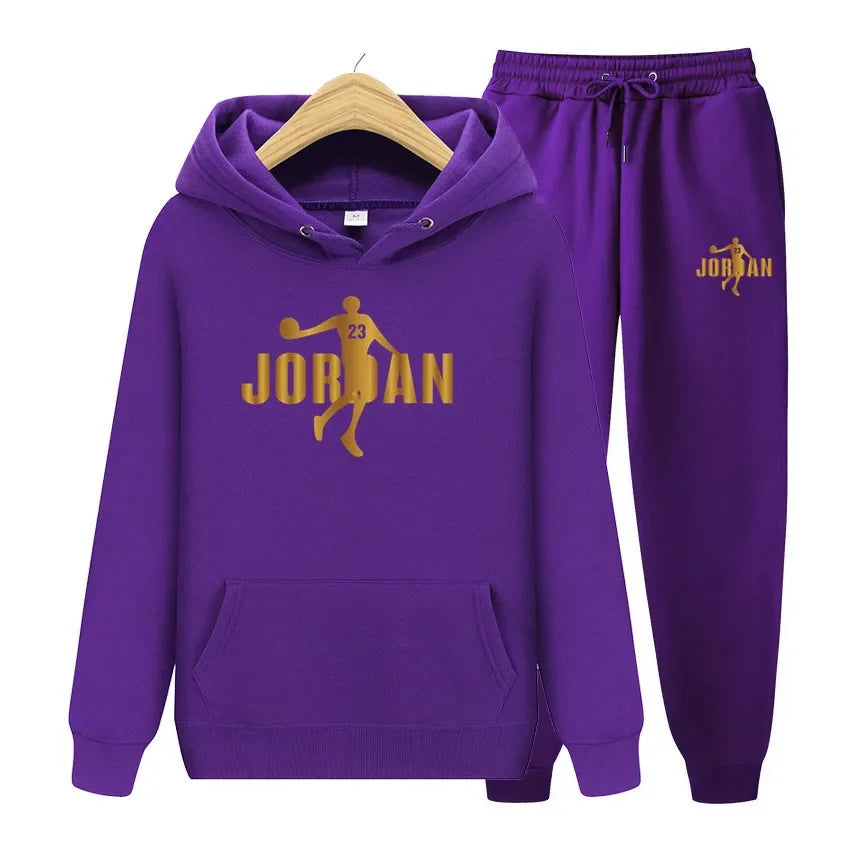 Men's sweatshirt set, autumn and winter sports hooded, suitable for both men and women, casual outdoor wool sportswear 2-piece s